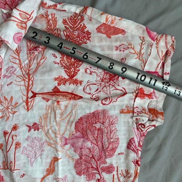 Jane & Delancey Cream/Red/Pink, Ocean Creatures, Short Sleeve Button Down- XL - Picture 6 of 8